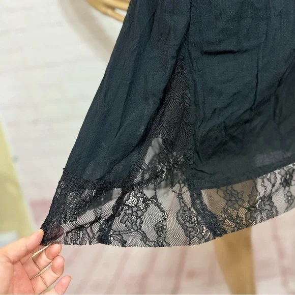 FREE PEOPLE INTIMATELY lace trimmed semi sheer mini slip dress black Medium GUC - Picture 3 of 16